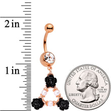 Load image into Gallery viewer, Clear Gem Rose Gold Tone Triple Flower Triangle Dangle Belly Ring
