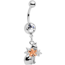 Load image into Gallery viewer, Clear Gem Kitty Cat With a Corsage Dangle Belly Ring
