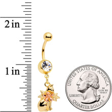 Load image into Gallery viewer, Clear Gem Gold Tone Kitty Cat With A Corsage Dangle Belly Ring
