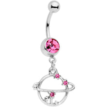 Load image into Gallery viewer, Pink Gem Saturn Among The Stars Dangle Belly Ring
