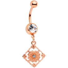 Load image into Gallery viewer, Clear Gem Rose Gold Tone Art Deco Elegance Dangle Belly Ring
