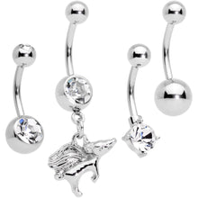 Load image into Gallery viewer, Clear Gem When Pigs Fly Belly Ring Set of 4
