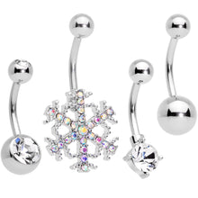 Load image into Gallery viewer, Clear Gem Holiday Season Winter Snowflake Belly Ring Set of 4
