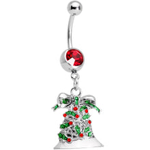 Load image into Gallery viewer, Red Gem Christmas Season Holiday Bell Dangle Belly Ring
