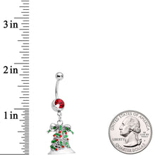 Load image into Gallery viewer, Red Gem Christmas Season Holiday Bell Dangle Belly Ring
