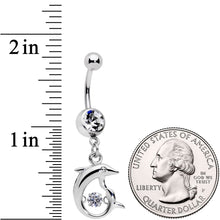 Load image into Gallery viewer, Clear CZ Gem Abstract Dancing Dolphin Dangle Belly Ring
