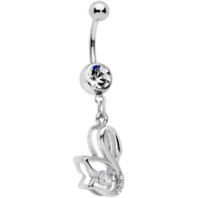 Load image into Gallery viewer, Clear CZ Gem Floating Modernist Swan Dangle Belly Ring
