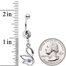 Load image into Gallery viewer, Clear CZ Gem Floating Modernist Swan Dangle Belly Ring
