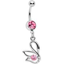 Load image into Gallery viewer, Clear Pink CZ Gem Floating Modernist Swan Dangle Belly Ring
