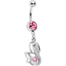 Load image into Gallery viewer, Clear Pink CZ Gem Floating Modernist Swan Dangle Belly Ring
