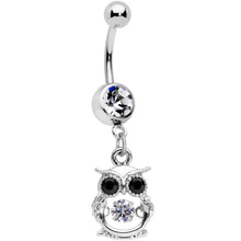 Load image into Gallery viewer, Black Clear CZ Gem It's A Hoot Owl Dangle Belly Ring
