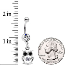 Load image into Gallery viewer, Black Clear CZ Gem It's A Hoot Owl Dangle Belly Ring
