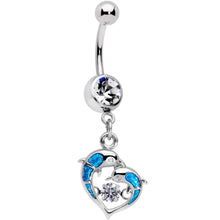 Load image into Gallery viewer, Clear CZ Gem Abstract Glitter Dancing Dolphin Dangle Belly Ring
