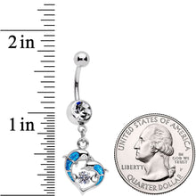 Load image into Gallery viewer, Clear CZ Gem Abstract Glitter Dancing Dolphin Dangle Belly Ring
