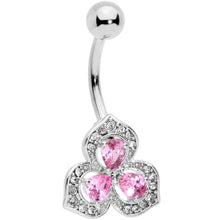 Load image into Gallery viewer, Clear Pink Gems Art Deco Luxe Glamour Leaves Dangle Belly Ring

