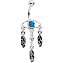 Load image into Gallery viewer, Blue Clear Gem Vision of Feathers Dangle Belly Ring
