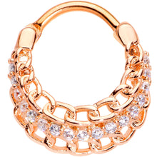 Load image into Gallery viewer, 16G 3/8 Clear CZ Gem Rose Gold Tone Chain Hinged Septum Ring
