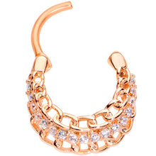 Load image into Gallery viewer, 16G 3/8 Clear CZ Gem Rose Gold Tone Chain Hinged Septum Ring
