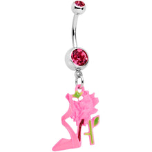 Load image into Gallery viewer, Pink Gems Tricolor Rose Flower and Stiletto Heel Dangle Belly Ring
