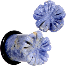 Load image into Gallery viewer, Natural Blue Sodalite Tropical Flower Single Flare Plug Set Sizes 6mm to 25mm
