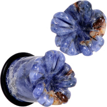 Load image into Gallery viewer, Natural Blue Sodalite Tropical Flower Single Flare Plug Set Sizes 6mm to 25mm
