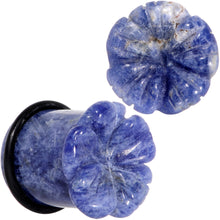 Load image into Gallery viewer, Natural Blue Sodalite Tropical Flower Single Flare Plug Set Sizes 6mm to 25mm
