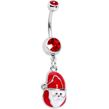 Load image into Gallery viewer, Clear Red Gem Happy Santa Dangle Belly Ring
