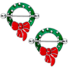 Load image into Gallery viewer, 14G 9/16 Holiday Red Bow Wreath Nipple Shield Set
