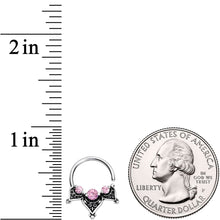 Load image into Gallery viewer, 16G 3/8 Pink Gem Triangle Triad Seamless Circular Ring
