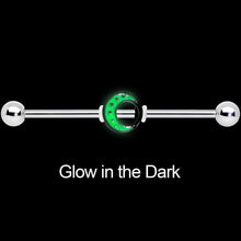 Load image into Gallery viewer, 14G Glow in the Dark Crescent Moon Industrial Barbell 38mm
