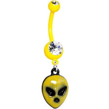 Load image into Gallery viewer, Clear Gem Yellow Glow in the Dark Grumpy Alien Dangle Belly Ring
