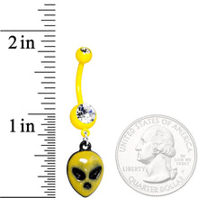 Load image into Gallery viewer, Clear Gem Yellow Glow in the Dark Grumpy Alien Dangle Belly Ring
