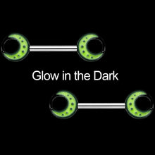 Load image into Gallery viewer, 14G 9/16 Glow in the Dark Yellow Moon Barbell Nipple Ring Set
