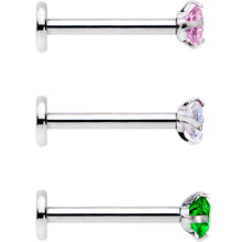 Load image into Gallery viewer, 16G 3/8 Pink Aurora Green Round CZ Gem Labret Tragus Set of 3
