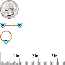 Load image into Gallery viewer, 14G Aqua Gem Heart Rose Gold Tone BCR Barbell Nipple Ring Set of 4
