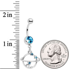 Load image into Gallery viewer, Aqua Gem Stars Orbiting Saturn Dangle Belly Ring

