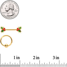 Load image into Gallery viewer, 14G Red Gem Gold Tone Holly BCR Barbell Nipple Ring Set of 4
