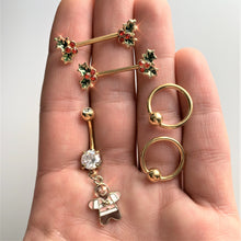 Load image into Gallery viewer, 14G Red Gem Gold Tone Holly BCR Barbell Nipple Ring Set of 4
