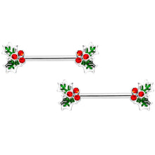 Load image into Gallery viewer, 14G Red Gem Color Inlay Holly BCR Barbell Nipple Ring Set of 4
