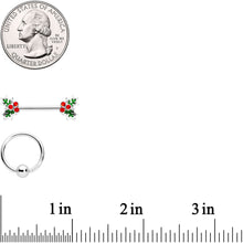 Load image into Gallery viewer, 14G Red Gem Color Inlay Holly BCR Barbell Nipple Ring Set of 4
