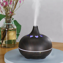 Load image into Gallery viewer, Modern Heart Shapes Aromatherapy Diffuser 550ml With  Remote Control Cool Mist Humidifier Ultrasonic Aroma Essential Oil Diffuser for Office Home Bedroom Living Room Study Yoga Spa - Wood Grain, 7 Colors LED Light

