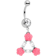 Load image into Gallery viewer, Clear Gem Triangle of Roses Dangle Belly Ring
