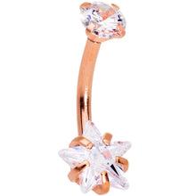 Load image into Gallery viewer, Clear Gem Rose Gold Hue Round Rhombus Heart Star Belly Ring Set of 4

