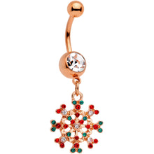 Load image into Gallery viewer, Red Green Gem Rose Gold Tone Winter Blizzard Dangle Belly Ring
