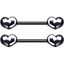 Load image into Gallery viewer, 14G 9/16 Black White Silhouette Cat Lover Barbell Nipple Ring Set
