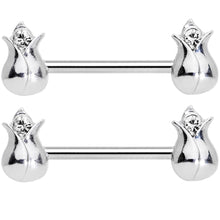 Load image into Gallery viewer, 14G 9/16 Clear Gem Tulip Flower Barbell Nipple Ring Set

