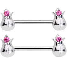 Load image into Gallery viewer, 14G 9/16 Pink Gem Tulip Flower Barbell Nipple Ring Set
