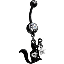 Load image into Gallery viewer, Clear Gem Black Paw That Holds The Stars Cat Dangle Belly Ring
