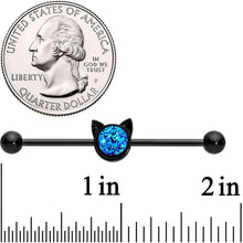 Load image into Gallery viewer, 14G Blue Faux Druzy Black Hey Kitty Cat Industrial Barbell 38mm
