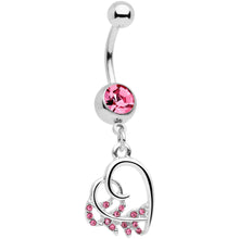 Load image into Gallery viewer, Pink Gem Scrolling Embellished Heart Dangle Belly Ring
